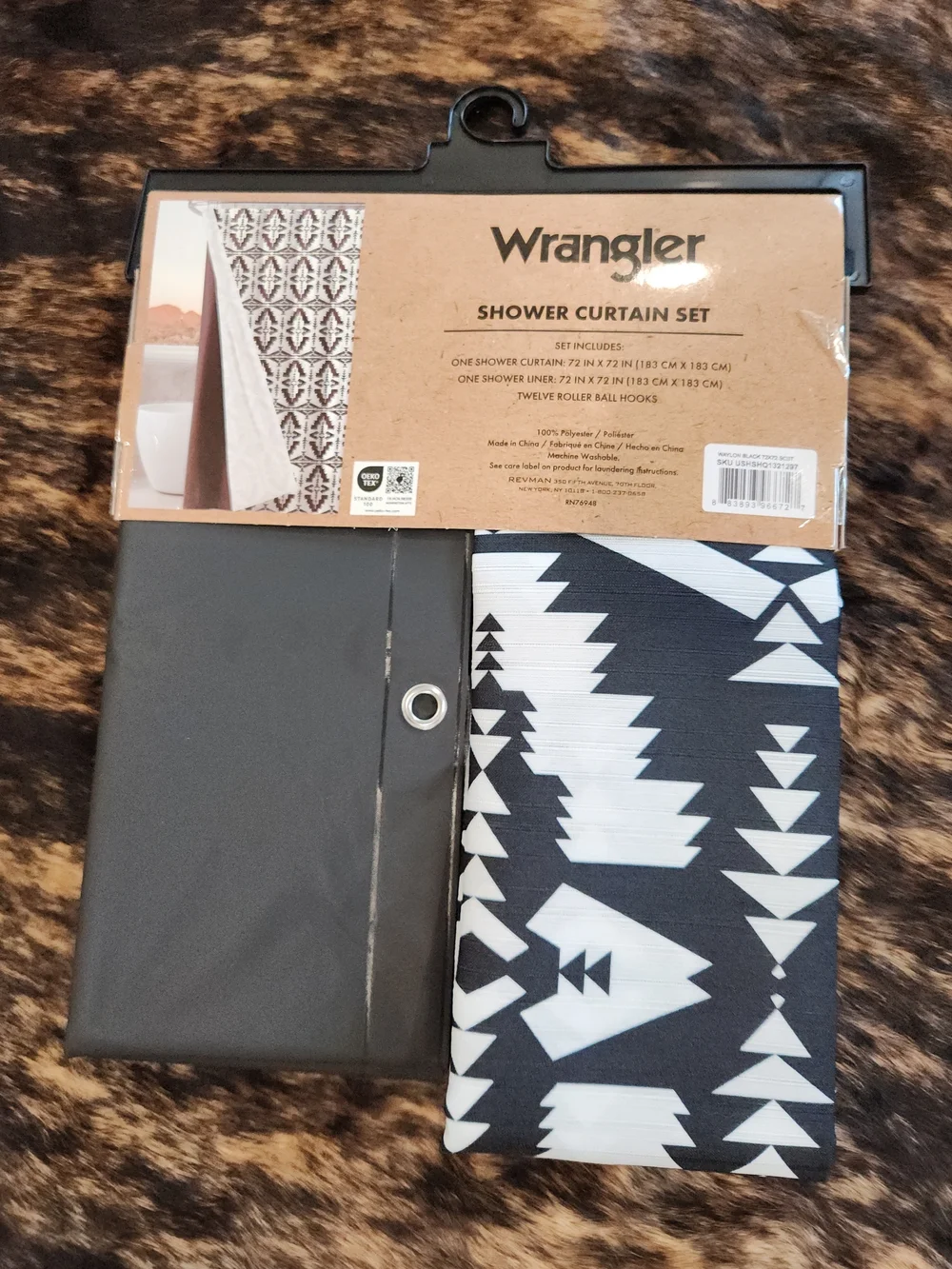 Wrangler Black and White Geometric Shower Curtain Set